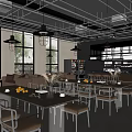 Modern Café Interior Design With Open Space Large Windows Pendant Lights And Wooden Tables
